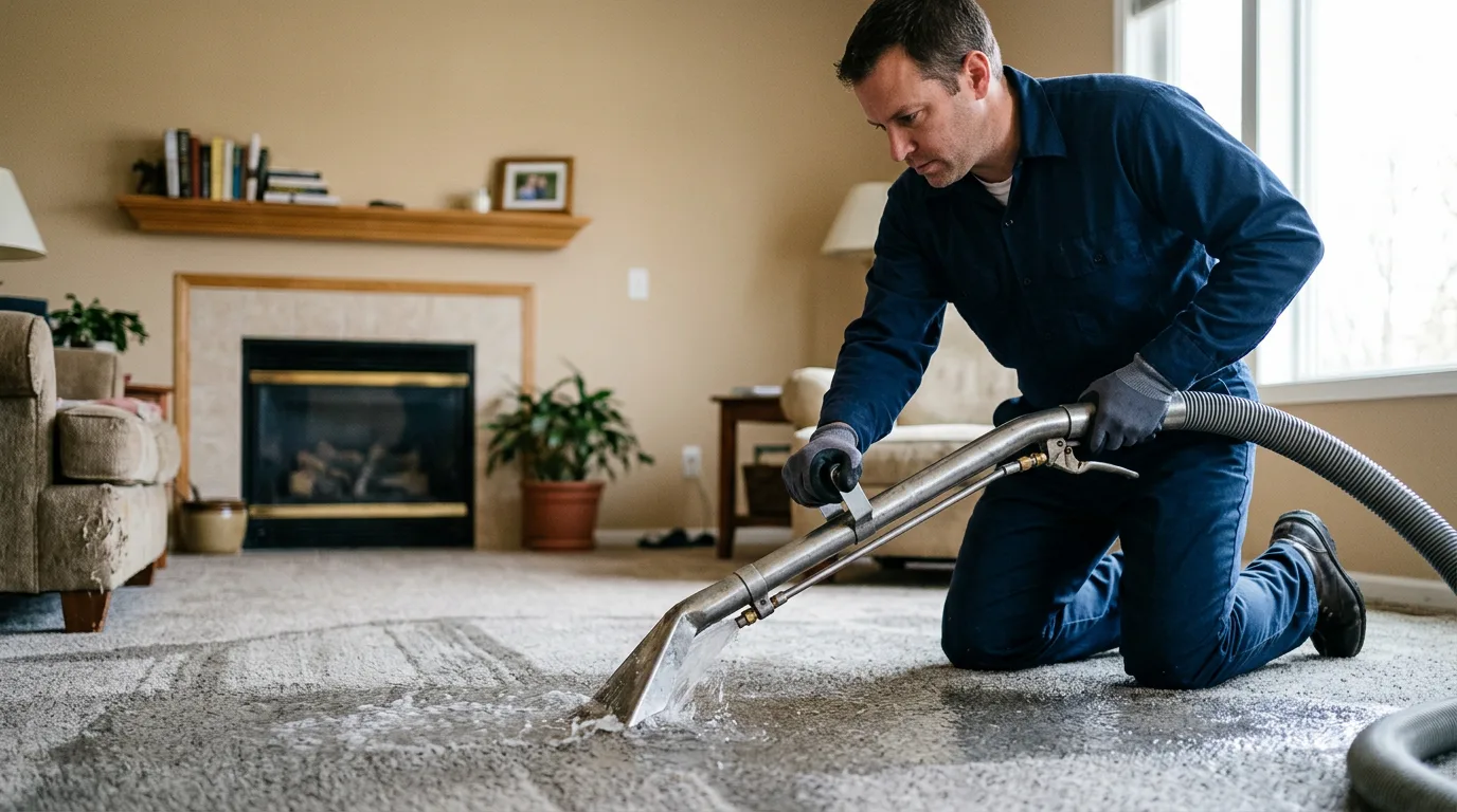 Water damage restoration technician working near Farmington, MI